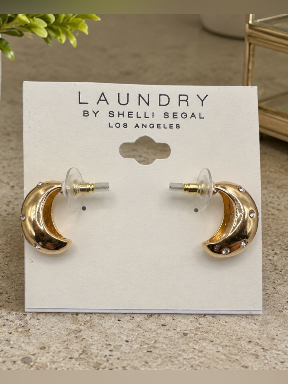Laundry by Shelli Segal Gold Tone Crescent Rhinestone Stud Earrings (LR111/4)